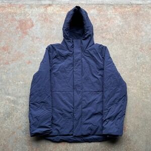 TEN THOUSAND Mens Navy Blue Hooded Puffer Jacket Size L Lightweight Insulated
